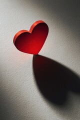 red heart object casting long shadow on textured surface in dramatic light creating valentines day scene for love symbolism romantic branding and holiday advertising