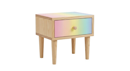 Modern wooden nightstand with rainbow drawer and top isolated on transparent background