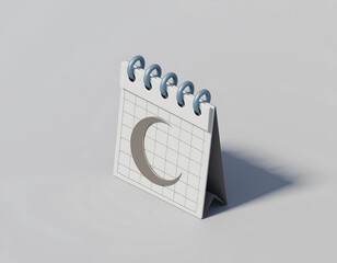 Calendar page with crescent moon symbol on a gray background