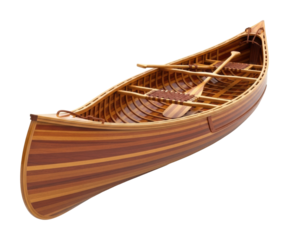 Canoeing adventure lake wooden canoe side view exploration isolated on transparent background