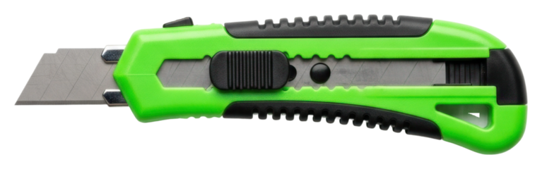 Cutting action with utility knife workshop tool isolated on transparent background