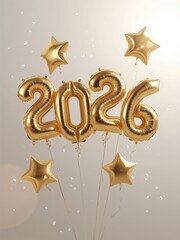 2026 balloon arrangement with golden stars, new year party decor concept