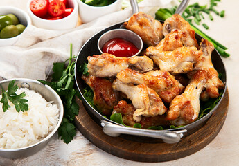 Grilled chicken wings with salt, spices and herbs.