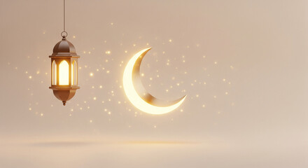 Minimalist Ramadan Background With Crescent Moon And Lantern