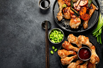 Asian style banquet or buffet. Chicken dishes.