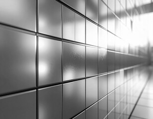 光沢タイル壁のクローズアップと幾何学模様の質感