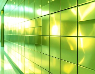 光沢タイル壁のクローズアップと幾何学模様の質感