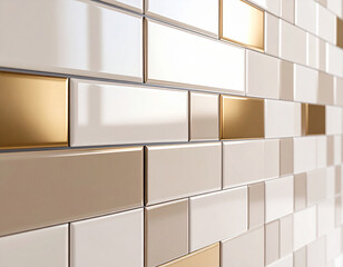 光沢タイル壁のクローズアップと幾何学模様の質感