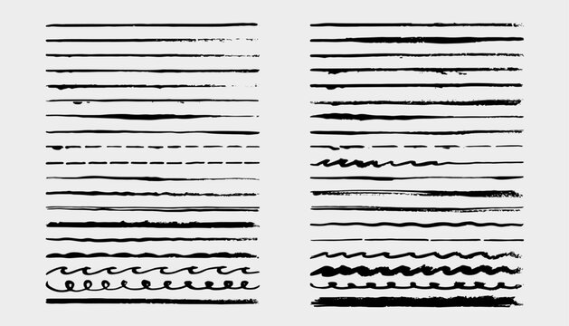 Set of 50 Hand Drawn Black Grunge Brush Stroke Lines