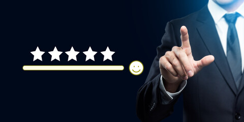 User give rating to service experience on online application, Customer review satisfaction feedback survey concept, Customer can evaluate quality of service leading to reputation ranking of business.