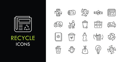 Recycle line icon set, outline web icon collection containing Recycle bin, Recycling truck, Reuse symbol and more, vector illustration in line style © Vecto