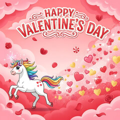 Happy valentine's day unicorn isolated on white background