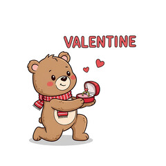 Valentine bear holding ring box isolated on white background