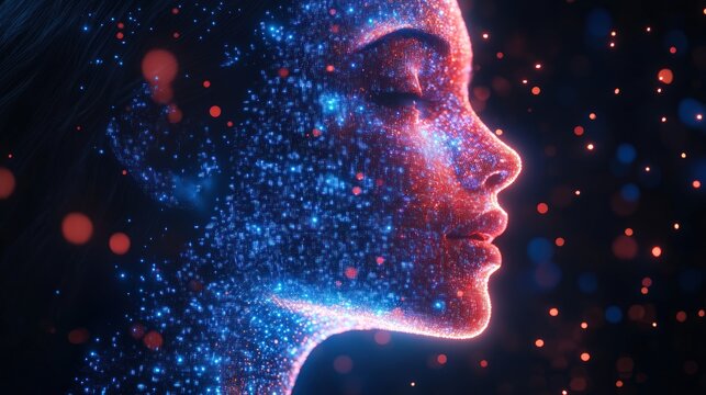 human head with binary code background