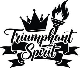 Triumphant Spirit Winged Figure Crown Vector Black Hand Drawn Typography Logo Emblem Badge Icon Silhouette Vintage Retro Graphic Success Achievement Victory Winner