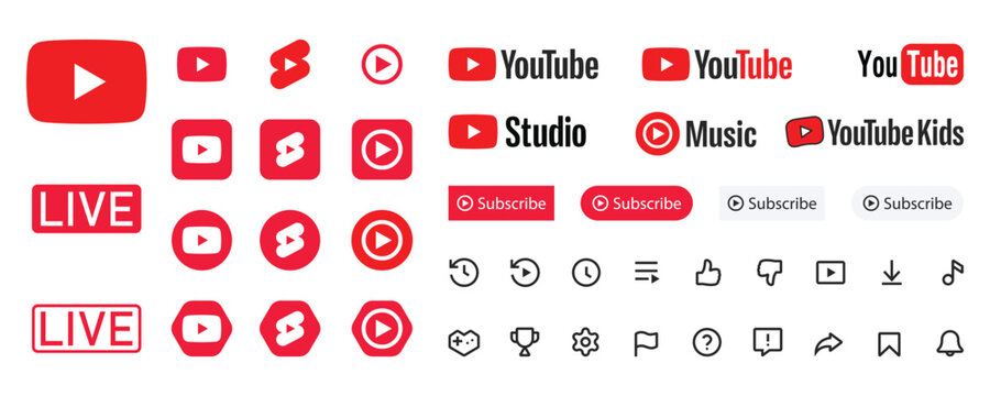 Collection of YouTube logos icons and elements vector illustration