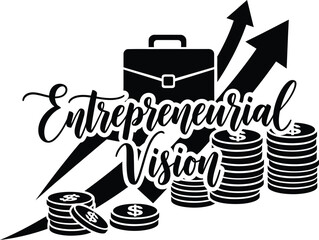 Entrepreneurial Vision Briefcase Graph Arrow Vector Black Hand Drawn Typography Logo Emblem Badge Icon Silhouette Vintage Retro Graphic Business Success Career Finance