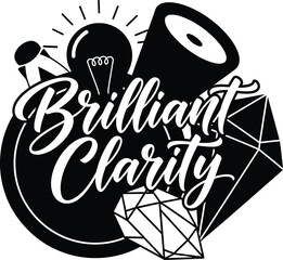 Brilliant Clarity Diamond Sun Rays Vector Black Hand Drawn Typography Logo Emblem Badge Icon Silhouette Vintage Retro Graphic Luxury Excellence Pure Quality