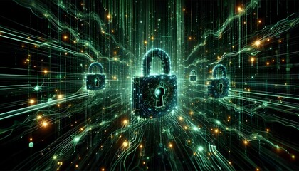 Secure digital network with lock symbols