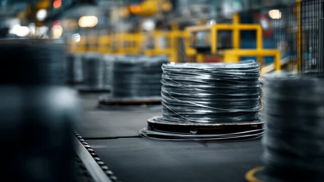 Medium shot of a sorting facility focusing on advanced machinery distinguishing wire types by physical characteristics emphasizing technology in manufacturing processes