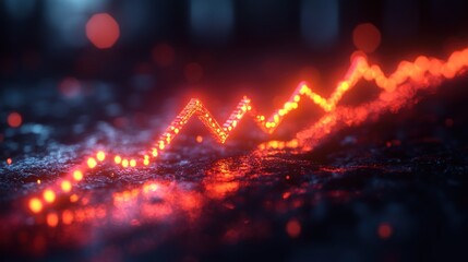 Fiery, glowing, upward trending graph against a dark, textured backdrop