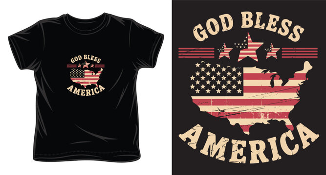 Distressed american map with usa flag and patriotic text god bless america