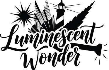Luminescent Wonder Lantern Path Stars Vector Black Hand Drawn Typography Logo Emblem Badge Icon Silhouette Vintage Retro Graphic Journey Light Guide Search Dream