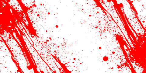 A red grunge background features an artistic illustration of blood cells mixed with splatters of red paint and ink stains to create a dark horror pattern with a dirty texture