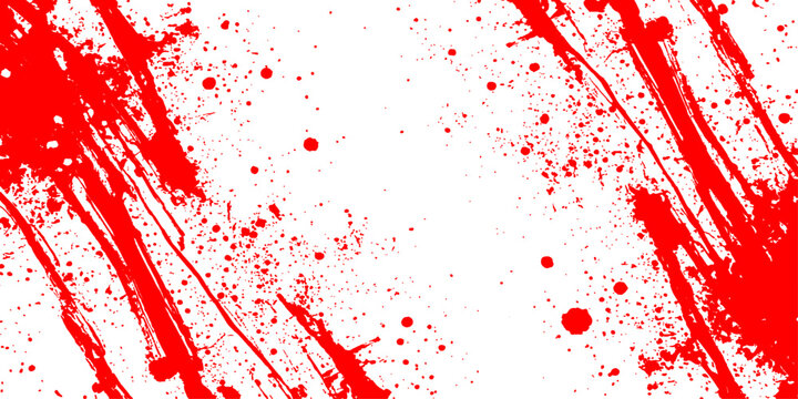 A red grunge background features an artistic illustration of blood cells mixed with splatters of red paint and ink stains to create a dark horror pattern with a dirty texture