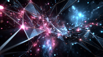 3D rendering abstract polygonal space low poly with connecting surface. Futuristic HUD background