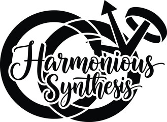 Harmonious Synthesis Yin Yang Geometric Vector Black Hand Drawn Typography Logo Emblem Badge Icon Silhouette Vintage Retro Graphic Balance Peace Zen Unity