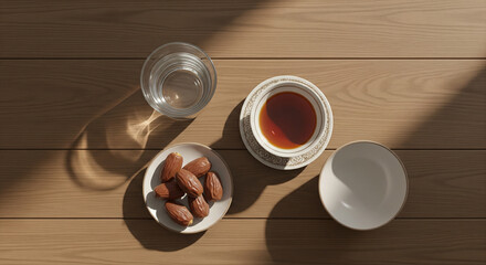 Ramadan Iftar Table Flat Lay Minimal Illustration