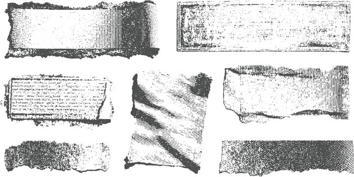 Diverse collection of torn paper textures and distressed parchment with vintage handwritten script and abstract grunge styles