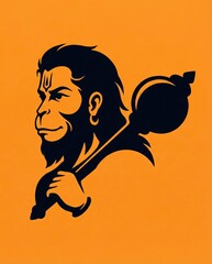 Lord Hanuman Silhouette Illustration with Gada on Orange Background