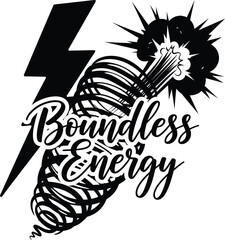 Boundless Energy Lightning Coil Turbine Vector Black Hand Drawn Typography Logo Emblem Badge Icon Silhouette Vintage Retro Graphic Power Electricity Technology Industrial