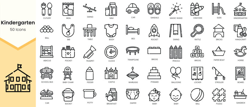 Set of kindergarten Icons. Simple Outline style icons pack. Vector illustration
