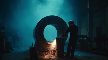 Medium shot of technician welding an extrusion die ensuring precise repair and durability for highquality metal extrusion processes in an industrial workshop.