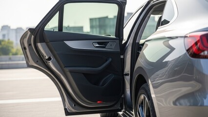 Obraz premium Car Door Open on Modern Vehicle Exterior.