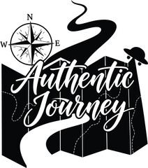 Authentic Journey Compass Map Map Vector Black Hand Drawn Typography Logo Emblem Badge Icon Silhouette Vintage Retro Graphic Travel Adventure Guide Guide