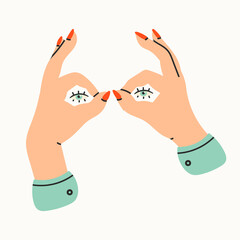 Tender female hands. Hands showing binoculars or glasses gesture. Hand drawn trendy Vector illustration. isolated design element. Sticker, icon, logo, print template