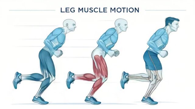 Athletic Man Running Sequence Showing Leg Muscle Motion and Bone Structure Anatomy | Clean Vector Illustration