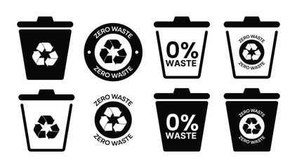 Zero Waste Recycling Bin Icons Set &ndash; Eco Friendly Trash Can & Recycle Symbols Vector Collection