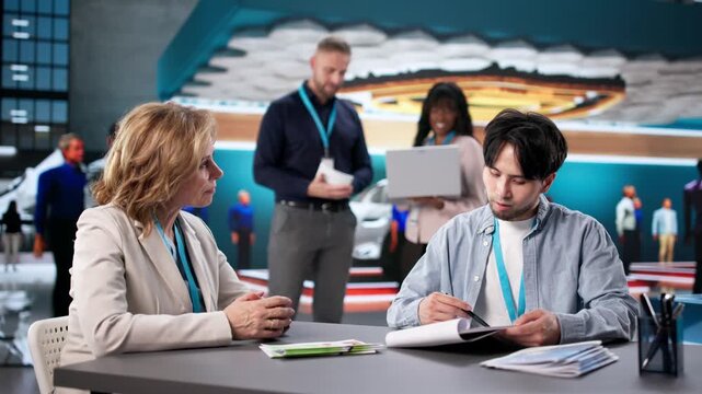 Diverse Group Meeting At Trade Fair