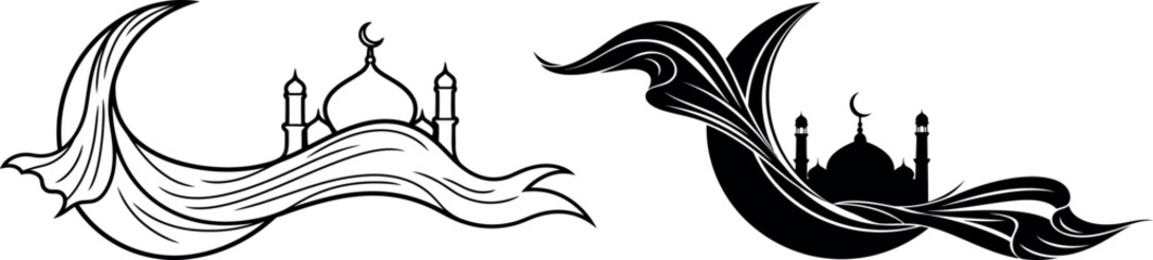 Islamic crescent moon mosque vector illustration isolated on transparent background