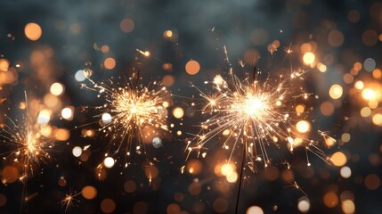 Bright golden sparkler celebration with vibrant lights and bokeh background.