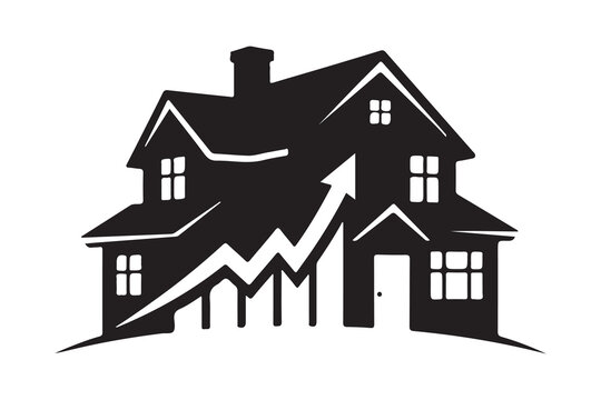 Real estate growth concept with house silhouette and upward trending financial graph Vector