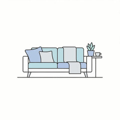 Modern Living Room Sofa with Cushions and Side Table