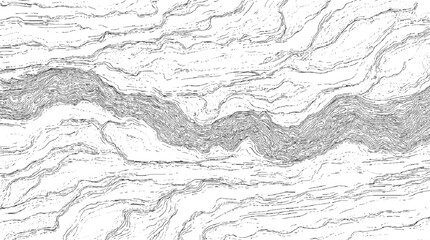 Detailed topographic map style of a winding river valley with layered contour lines and textured earth creating a sense of depth and geological formation © appl