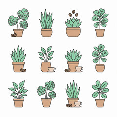 Collection of Potted Indoor Houseplants Vector Illustration