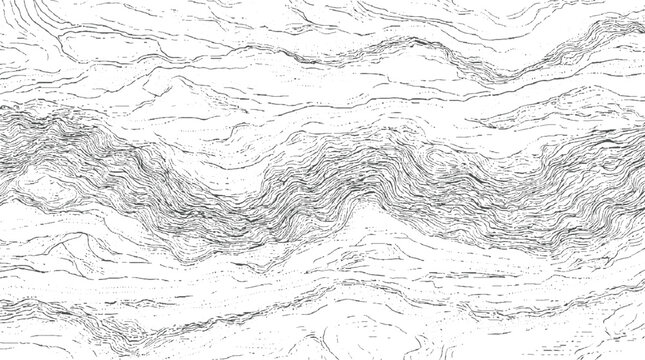 Stylized topographic map rendering of a meandering river system with intricate contour lines and subtle textures showcasing geological layers and natural erosion patterns